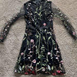 Black lace floral embroidered party dress